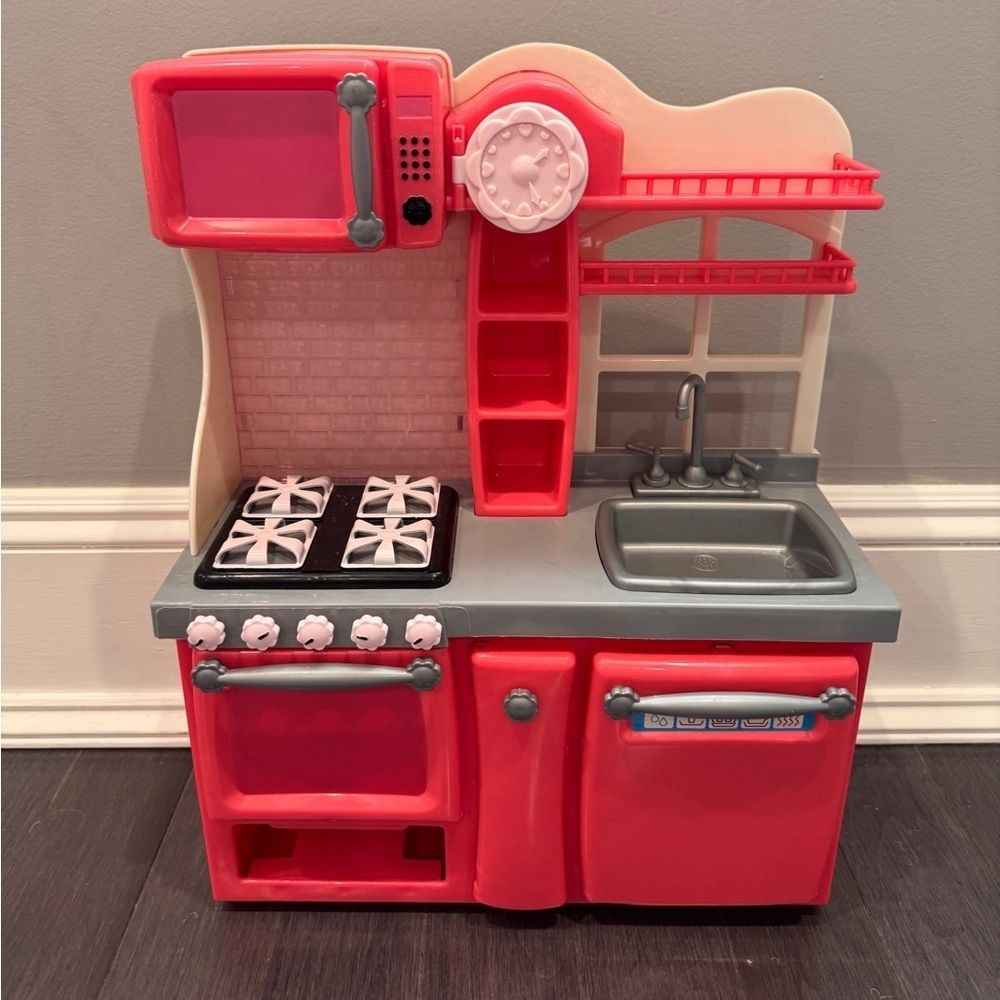 Battat Our Generation Pink and Gray Kids Play Kitchen Set for 18in Dolls